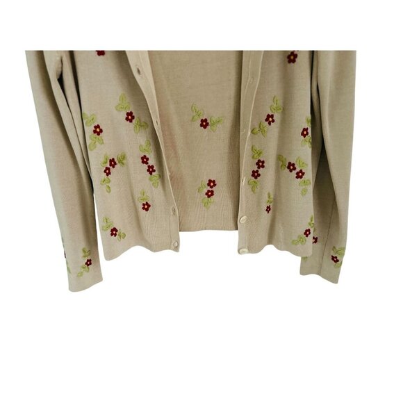 J McLaughlin 100% Silk Beige Twinset With Floral Embroidery & Keyhole Detail - Picture 11 of 13